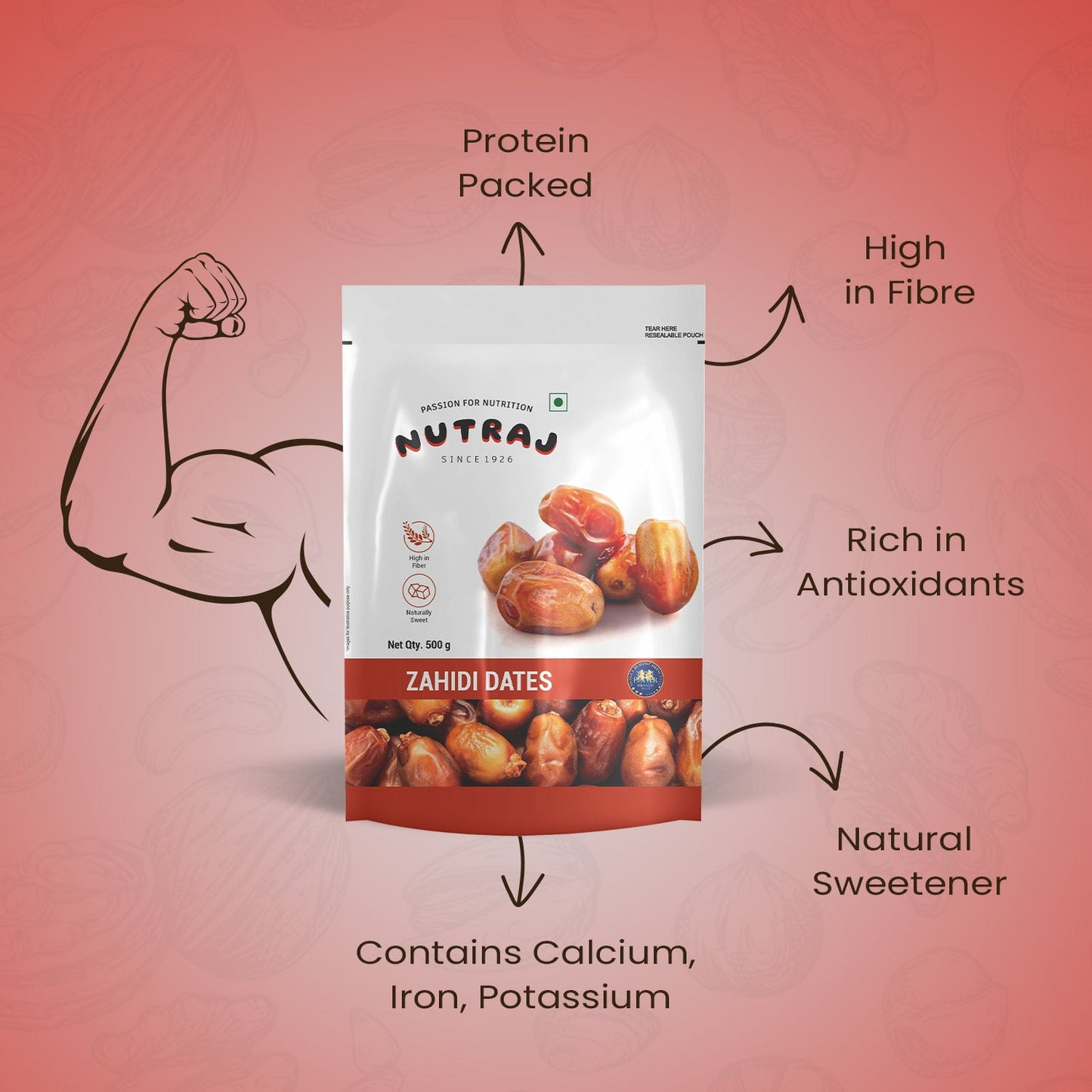 Nutraj Zahidi Dates 500gm (Khajur/Khajoor)