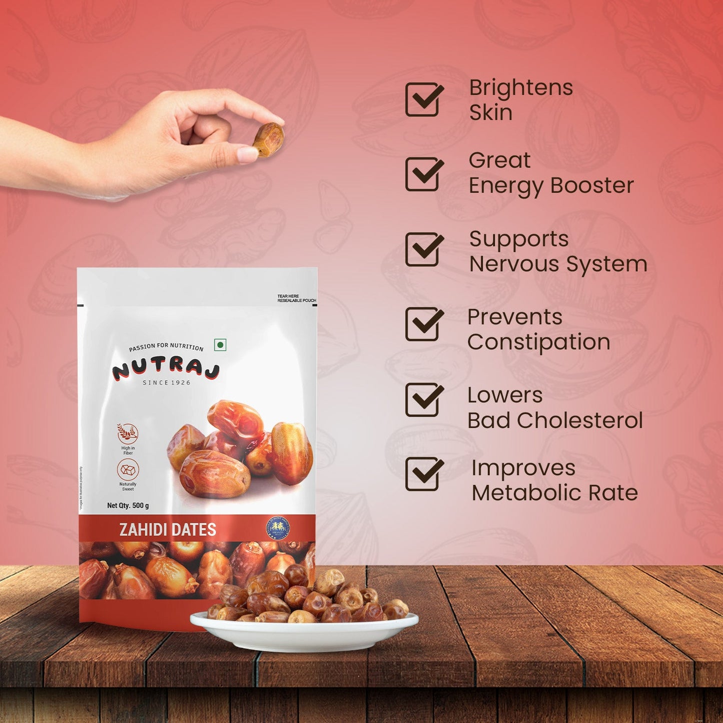 Nutraj Zahidi Dates 500gm (Khajur/Khajoor)